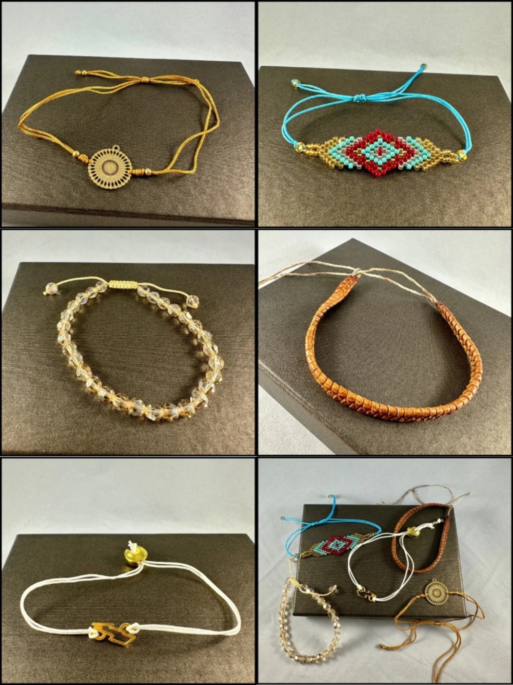 5-Piece Boho Adjustable Bracelet Bundle Beaded Cord Leather